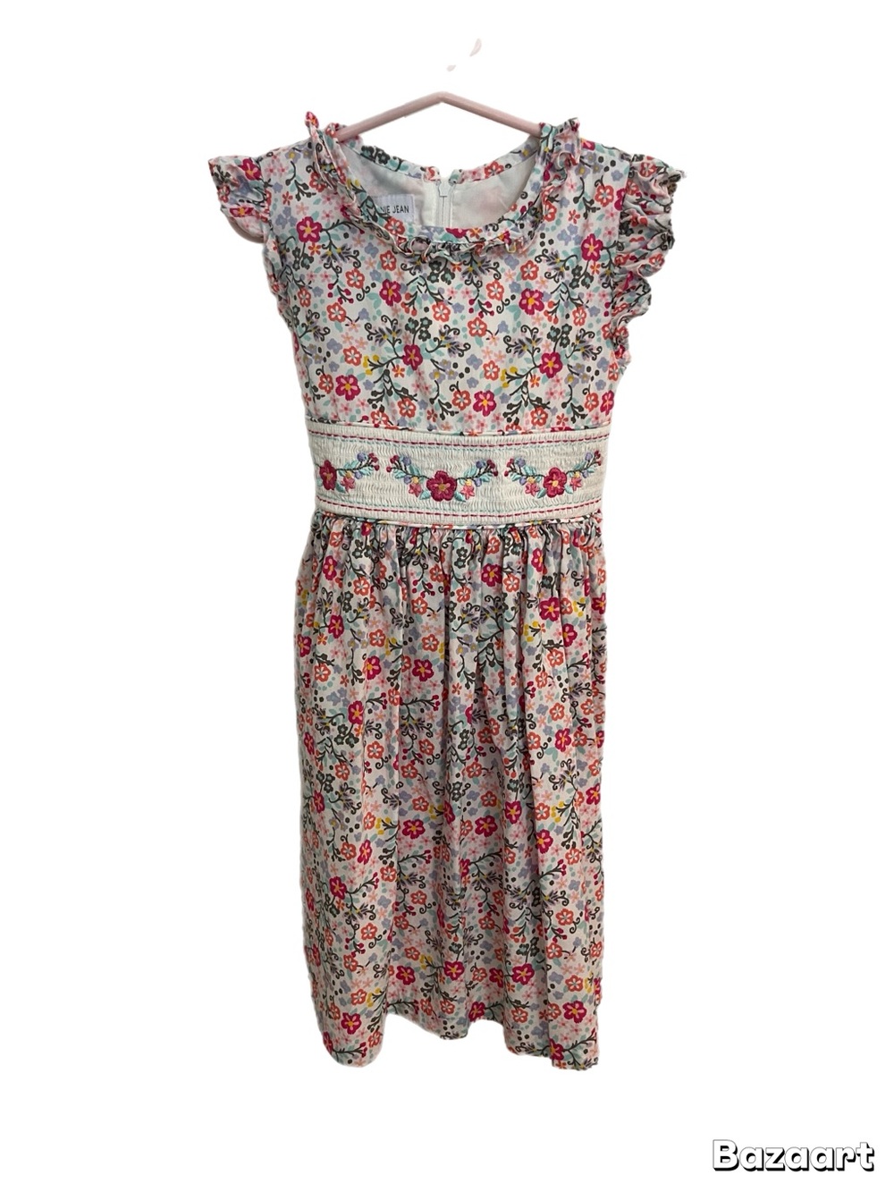 Bonnie Jean Girls White Floral Dress with Smocking, Size 6